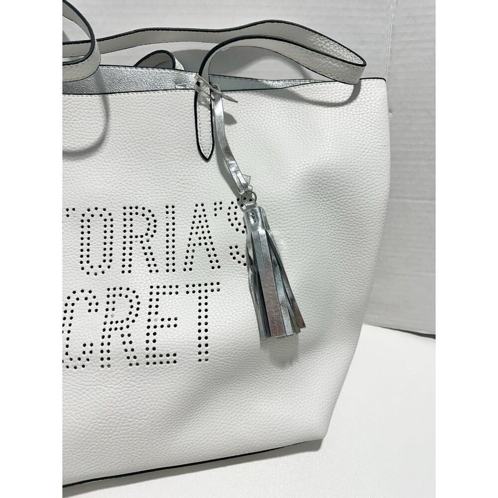 Victoria's Secret Women's Tassel Double Strap Tote Bag White - Picture 2 of 10